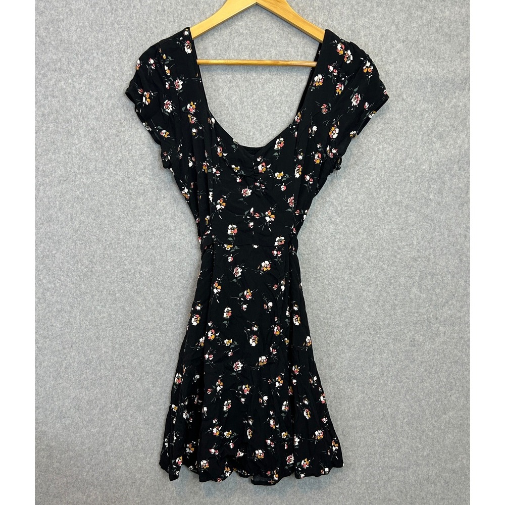 Abercrombie & Fitch Size Small Mini Dress Black Floral Smocked Cottage Preppy